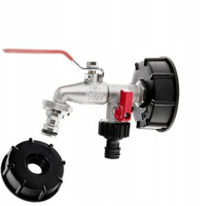 Zestaw – IBC nakrętka S60x6 + kran 1/2" podwójny z wyjściami na GZ 3/4" + dwa nyple do szybkozłączy – mauser (30) 1