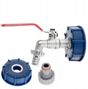 Zestaw – IBC nakrętka S60x6 + kran 1/2" z wyjściem na GZ 3/4" + wtyk na wąż 1/2" + nypel do szybkozłącza – mauser (40) 1