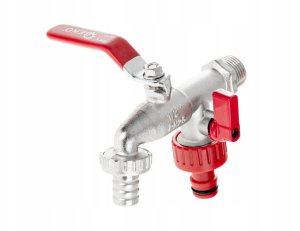 Bradas Zestaw – kran 1/2" podwójny z wyjściami na GZ 3/4" +  wtyk na wąż 1/2" + nypel do szybkozłącza – mauser (40) 2