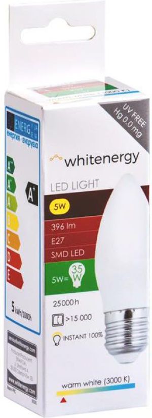 Whitenergy Żarówka LED 10 x SMD 2835, C37, E27, 5W, ciepła biała, mleczna (10393) 6