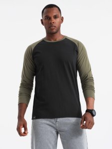 Męski longsleeve z raglanowymi kontrastowymi rękawami  czarno-oliwkowy V3 OM-LSCL-0105 S 1