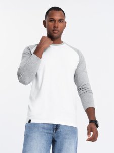 Longsleeve męski z raglanowymi kontrastowymi rękawami  biało-szary V5 OM-LSCL-0105 M 1