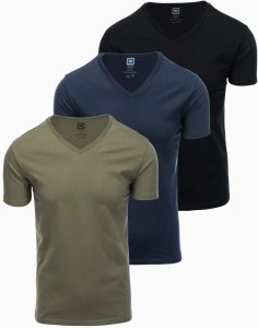 Zestaw męskich bawełnianych t-shirtów V-neck BASIC  czarny/granatowy/ciemnooliwkowy V7 OM-TSBS-0233 XXL 1