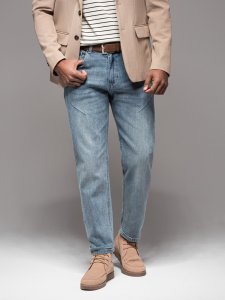 Męskie spodnie jeansowe CARROT FIT z ozdobnymi zaszewkami  jasnoniebieskie V1 OM-PADP-0227 L 1