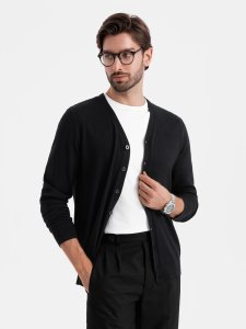 Monochromatyczny dzianinowy męski kardigan z wiskozą  czarny V2 OM-SWCD-0126 XXL 1