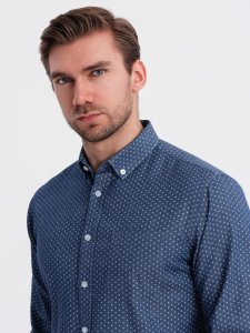 Wzorzysta męska koszula z cienkiego jeansu z kieszonką  niebieska V2 OM-SHDS-0179 XL 1