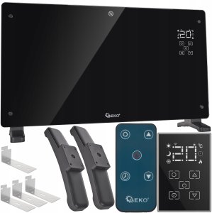 Grzejnik konwektorowy szklany czarny z LCD, pilotem sterowania i WiFi 2500W (1) 1