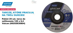NORTON TARCZA DO SZLIFOWANIA VULCAN 125mm x 6,4mm A30P DO METALU  /25szt. 1