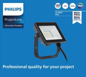 LED spotlight PHILIPS, IP65, 20W, 3000 K, 1800 lm, black, 14 x 2.9 x 12.5 cm 2