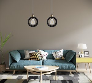 Nowoczesna lampa sufitowa RING wisząca 2-punktowa  industrialny design, loft, czarna z akcentami starego złota 1