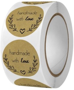 500 sztuk naklejek HANDMADE with love na taśmie średnica 25mm dekoracyjne naklejki samoprzylepne etykiety NNK11 1