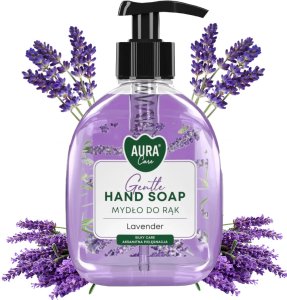 AURA Zestaw 3x300 ml Care Mydło Do Rąk Z Dozownikiem Lawenda Róża Wanilia 8