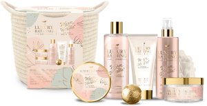 Kūno priežiūros dovanų rinkinys Grace Cole Warm Vanilla Bath Care (Vonios bomba 50 g, Dušo želė 250 ml, Dušo kempinėlė, Vonios perlai 250 g, Kosmetinė, Kūno kremas 150 ml, Kūno dulksna 200 ml, Vonios druska 200 g) 1