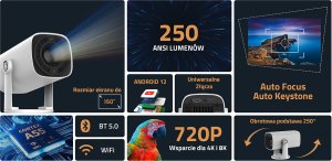 Projektor rzutnik SMART TV Android WiFi Bluetooth MultiVision Mini Portable PMA202A24 4