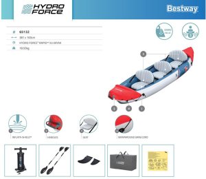 Bestway Kajak Rapid X3 dmuchany 3 osobowy + wiosła torba 381x100 cm 65132 EDUKAMP 15
