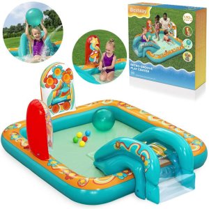 Bestway Dmuchany plac zabaw RETRO Zjeżdżalnia + zraszacz + piłki 53164 1
