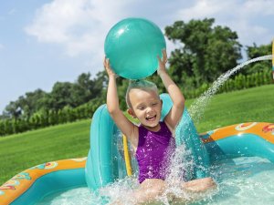 Bestway Dmuchany plac zabaw RETRO Zjeżdżalnia + zraszacz + piłki 53164 12