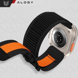 Pasek nylonowy Alogy Nylon Strap band na rzep do Apple Watch 42/44/45/49mm Czarny 4