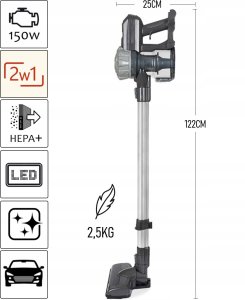 PIONOWY RĘCZNY ODKURZACZ BEZPRZEWODOWY CYKLONOWY HEPA 2W1 LED MOCNY 150W 10