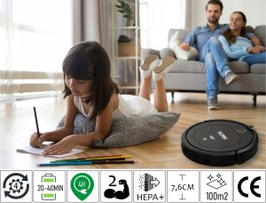 ROBOT SPRZĄTAJĄCY ODKURZACZ AUTOMATYCZNY BEZPRZEWODOWY HEPA+ PILOT 100M2 12