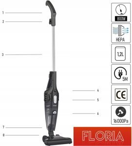 PIONOWY RĘCZNY ODKURZACZ PRZEWODOWY CYKLONOWY 2W1 HEPA MOCNY 800W 16000PA 8