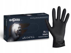 Zarys Gripzzly - Rękawiczki diagnostyczne, nitrylowe, bezpudrowe, czarne -X L 4