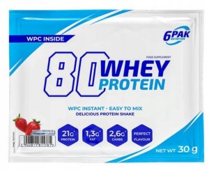 6PAK -  80 Whey Protein Strawberry, Proszek,  30g 1