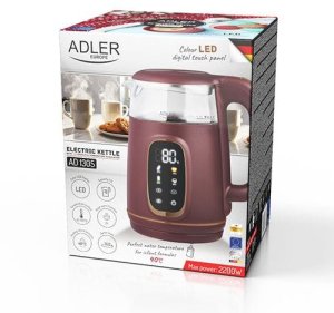 Adler Czajnik elektryczny szklany LED z regulacją temperatury 1,7L AD 1305 burgundy 12