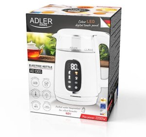 Adler Czajnik elektryczny szklany LED z regulacją temperatury 1,7L AD1305 White/Silver 12
