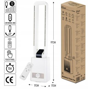 WENTYLATOR KOLUMNOWY BEZŁOPATKOWY 97CM CICHY PANEL DOTYKOWY + PILOT 50W 8