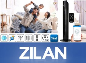 WENTYLATOR KOLUMNOWY CZARNY XXL 110CM JONIZACJA 60W PILOT 13