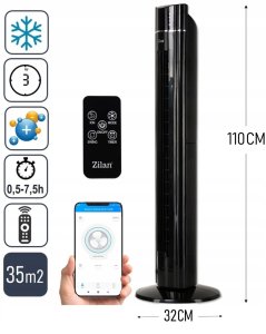 WENTYLATOR KOLUMNOWY CZARNY XXL 110CM JONIZACJA 60W PILOT 10