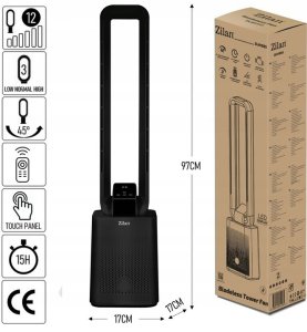 WENTYLATOR KOLUMNOWY BEZŁOPATKOWY 97CM CICHY PANEL DOTYKOWY + PILOT 50W 7