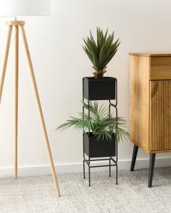 Beliani Stojak na kwiaty COTINUS Metal 20 cm Czarny 2