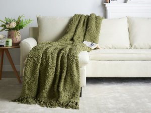 Beliani Koc VELLA Bawełna 200 x 220 cm Oliwkowy 4