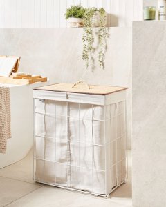 Beliani Kosz metalowy z bambusową pokrywą biały MIRISSA 2