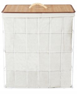 Beliani Kosz metalowy z bambusową pokrywą biały MIRISSA 5