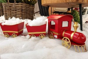 Duża Ozdoba metalowa Pociąg z 2 wagonami czerwony 3