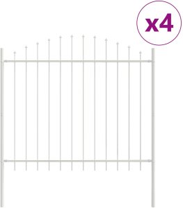 Panel ogrodzeniowy vidaXL z łukiem na szpikulcach Zestaw 4 Biały 2