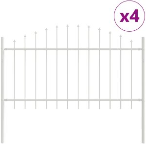 vidaXL Panel ogrodzeniowy z kolcem Zestaw 4 Biały Stal malowana proszkowo 2