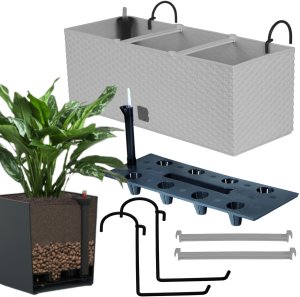 2x Doniczka balkonowa 51cm + uchwyty / haki, nawadniacz Skrzynka na balkon + keramzyt 5l 2