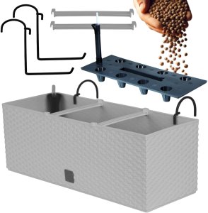 2x Doniczka balkonowa 51cm + uchwyty / haki, nawadniacz Skrzynka na balkon + keramzyt 5l 3