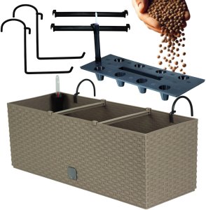 2x Doniczka balkonowa 51cm + uchwyty / haki, nawadniacz Skrzynka na balkon + keramzyt 5l 3