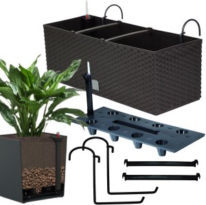 2x Doniczka balkonowa 51cm + uchwyty / haki, nawadniacz Skrzynka na balkon + keramzyt 5l 2