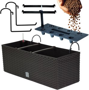 2x Doniczka balkonowa 51cm + uchwyty / haki, nawadniacz Skrzynka na balkon + keramzyt 5l 3