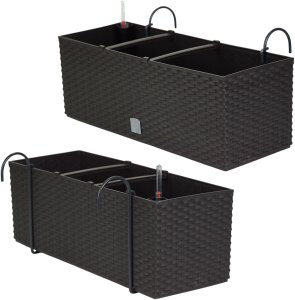 2x Doniczka balkonowa 51cm + uchwyty / haki, nawadniacz Skrzynka na balkon + keramzyt 5l 5