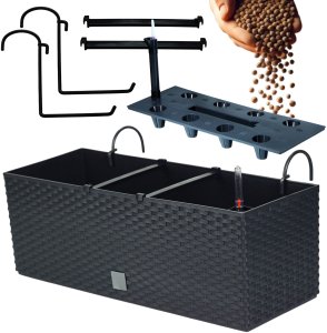 2x Doniczka balkonowa 51cm + uchwyty / haki, nawadniacz Skrzynka na balkon + keramzyt 5l 3