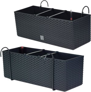 2x Doniczka balkonowa 51cm + uchwyty / haki, nawadniacz Skrzynka na balkon + keramzyt 5l 5