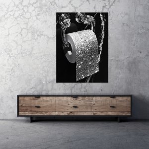 OBRAZ DO ŁAZIENKI TOALETY WC SREBRNY CZARNY NOWOCZESNY NA PŁÓTNIE 60x40 2