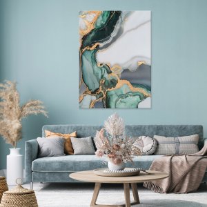OBRAZ ABSTRAKCJA MARMUR ZIELONY ZŁOTO DO SYPIALNI SALONU NA PŁÓTNIE 60x40 2